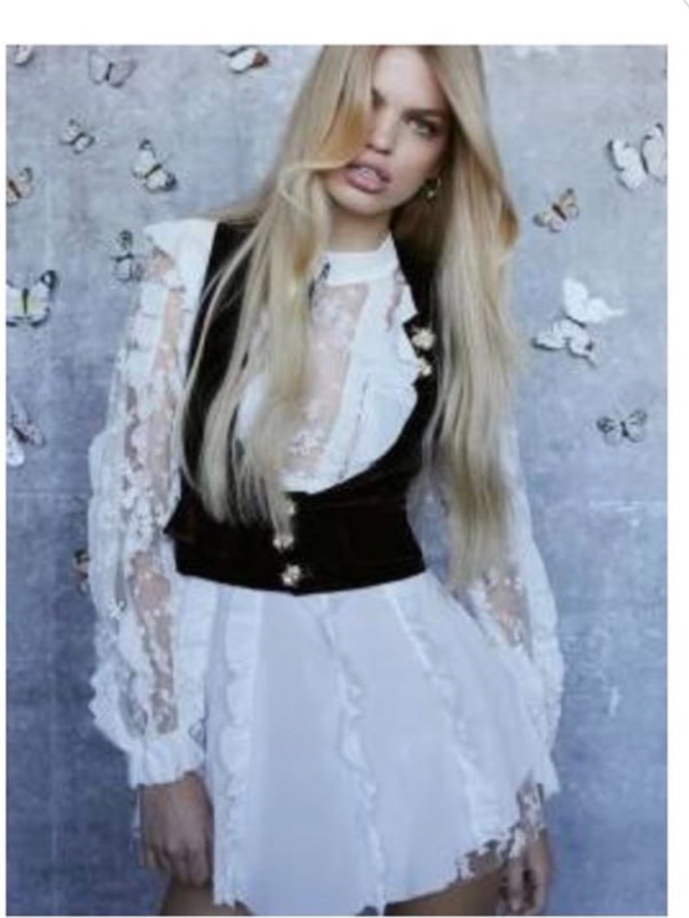 For Love & Lemons Black Velvet Vest Bee Button Cropped Waistcoat M